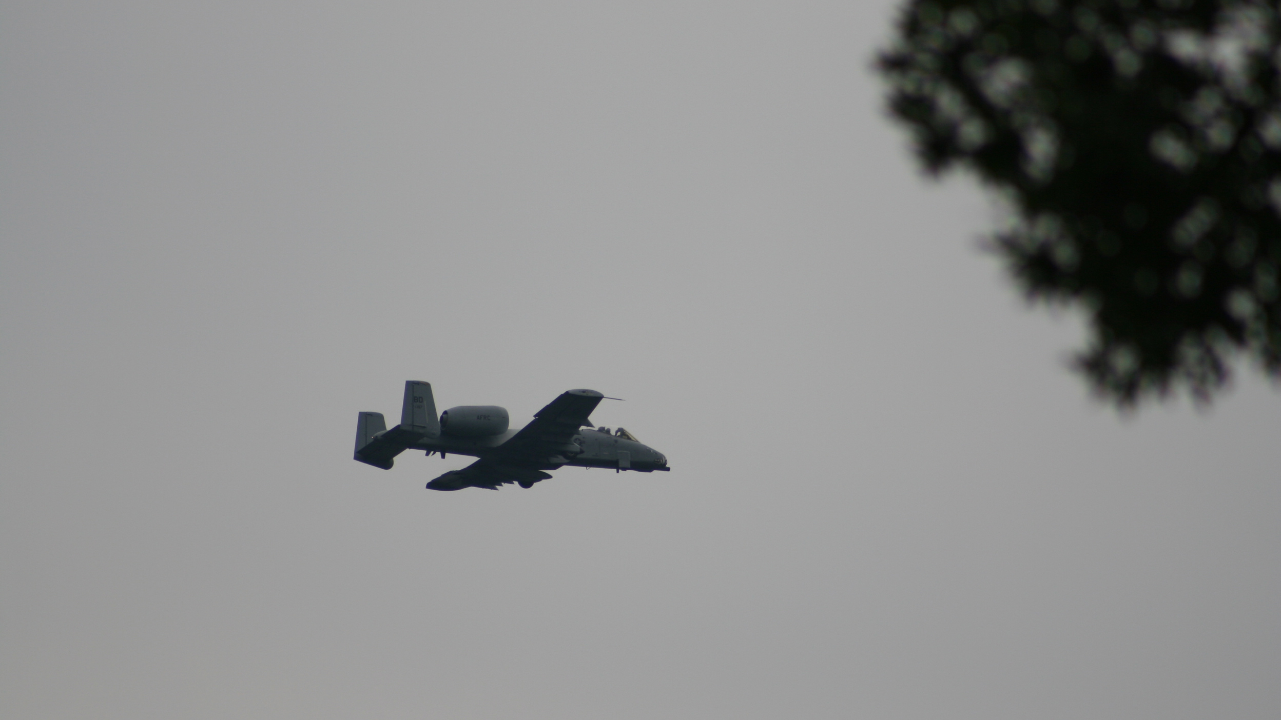 A-10 Warthog warplane flying over Muskegon Lake during the Muskegon Air Show Michigan