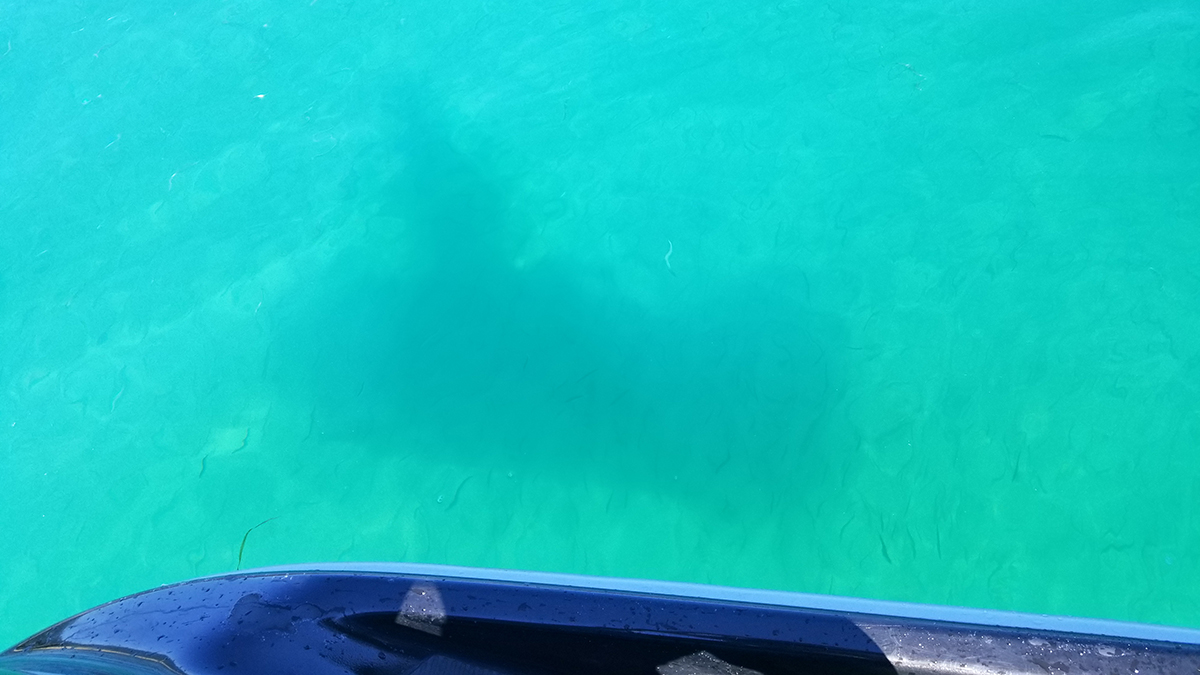 Lake Michigan so calm the sky reflects perfectly in the water near Muskegon