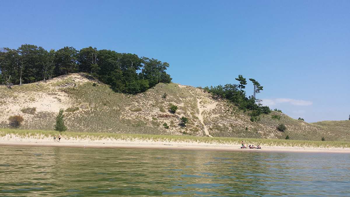 Lake Michigan sand dunes near Muskegon - the open water environment compared to protected Muskegon Lake