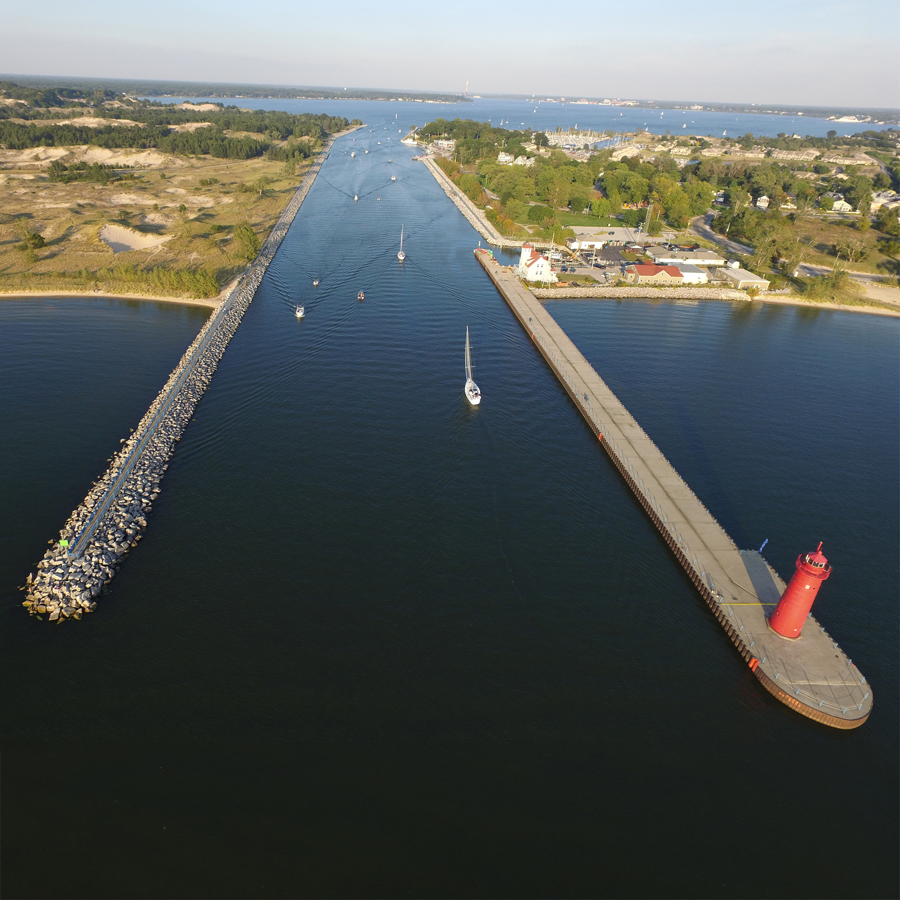The channel connecting Muskegon Lake to Lake Michigan - showing the transition between protected and open water