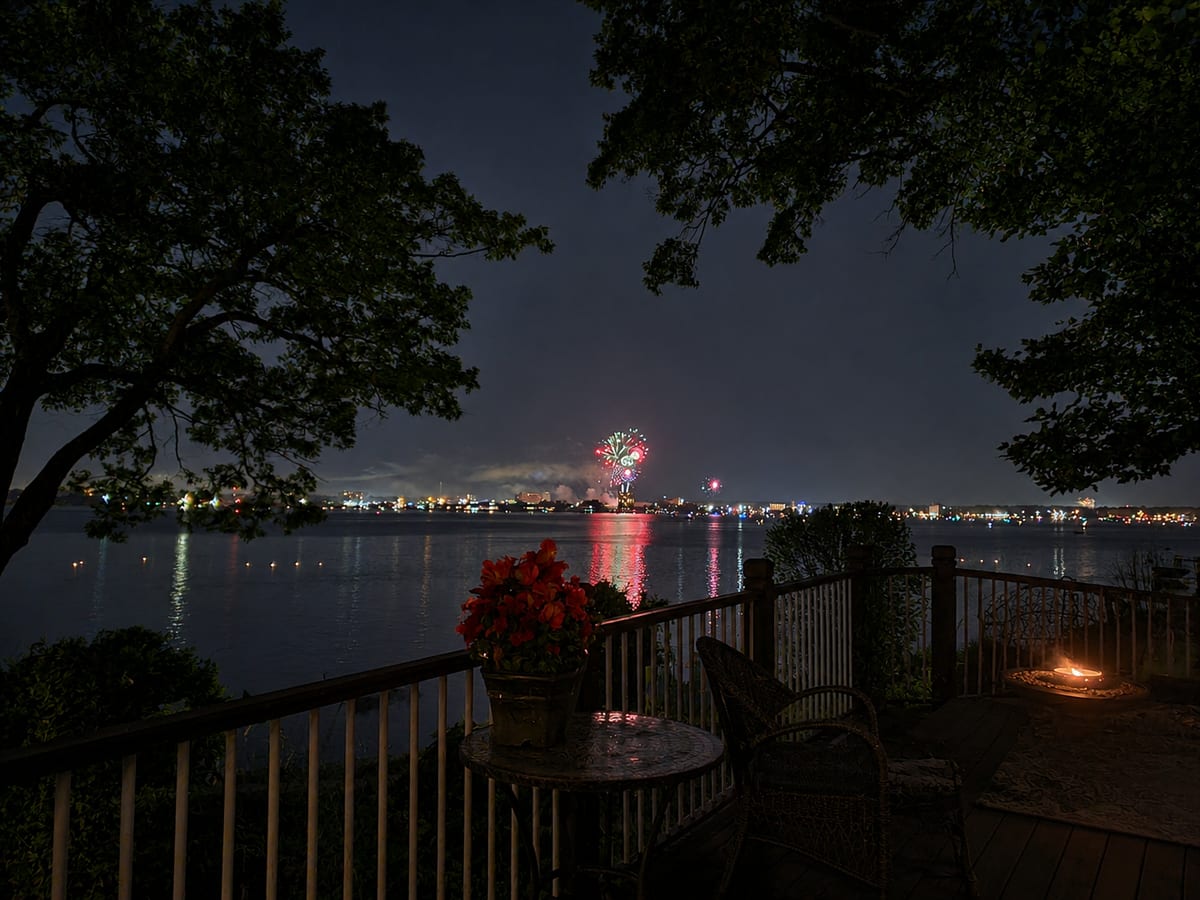 Fourth of July fireworks over Muskegon Lake in Muskegon Michigan