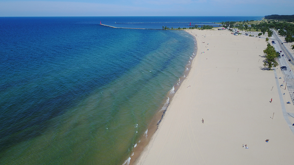 Summertime on Muskegon Lake beach Michigan