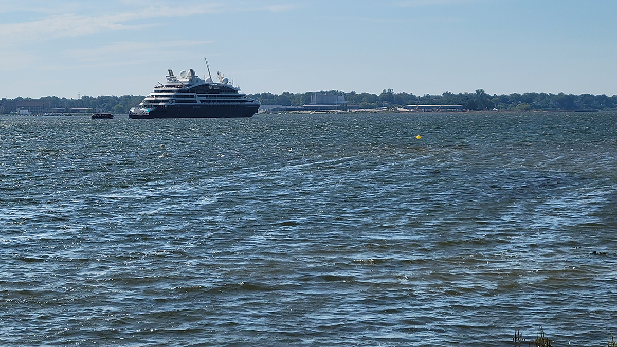 Cruise ship entering Muskegon Lake deep water port Michigan