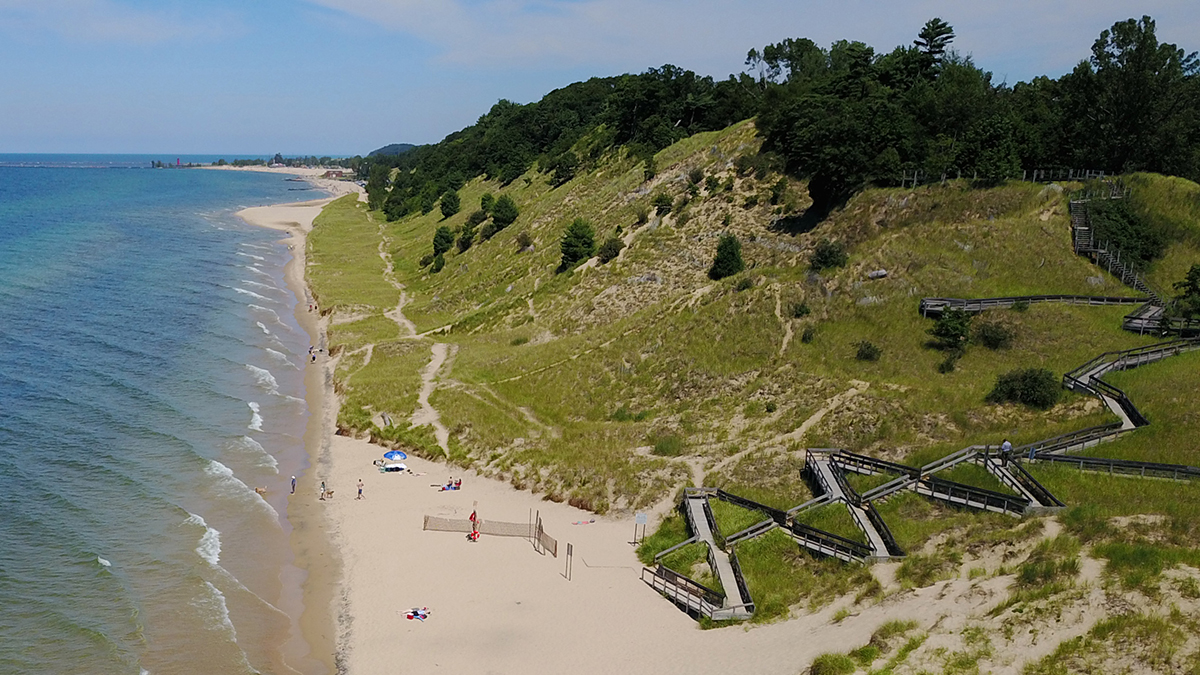 Dog-friendly beach on Muskegon Lake Michigan