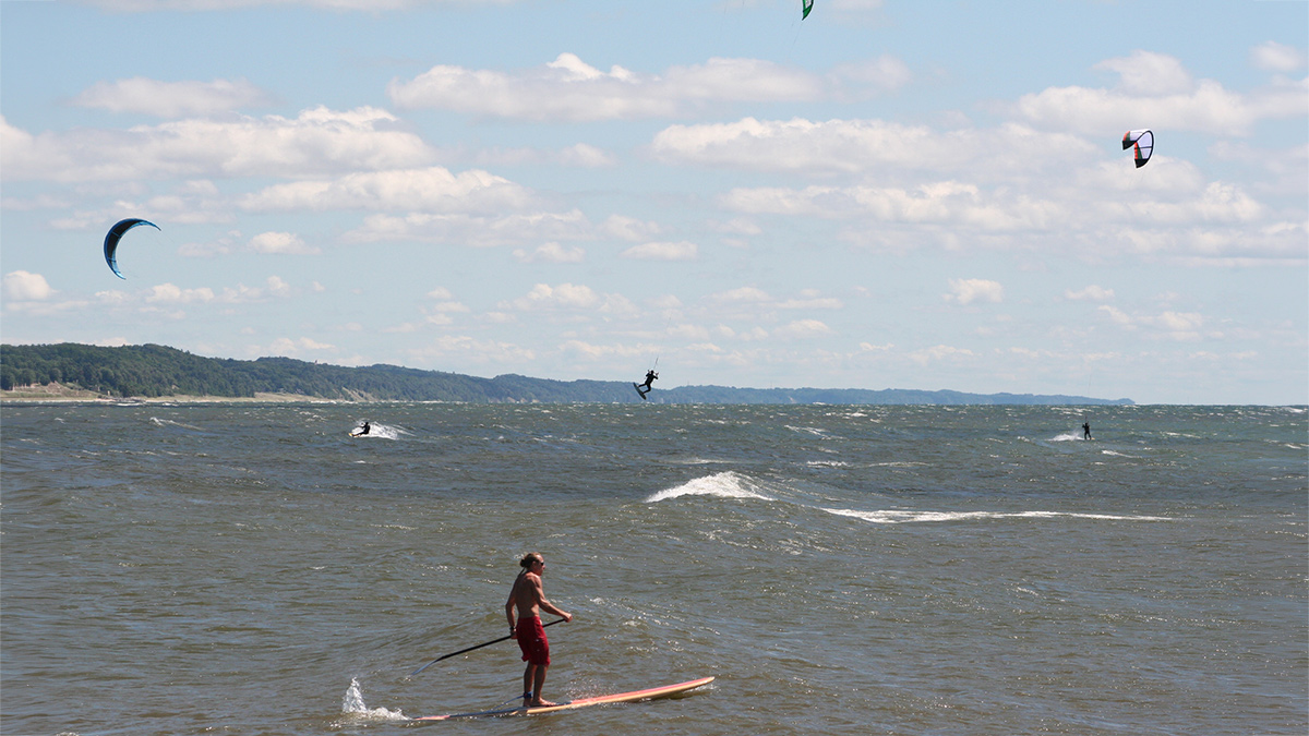 Kite surfing on Muskegon Lake Michigan