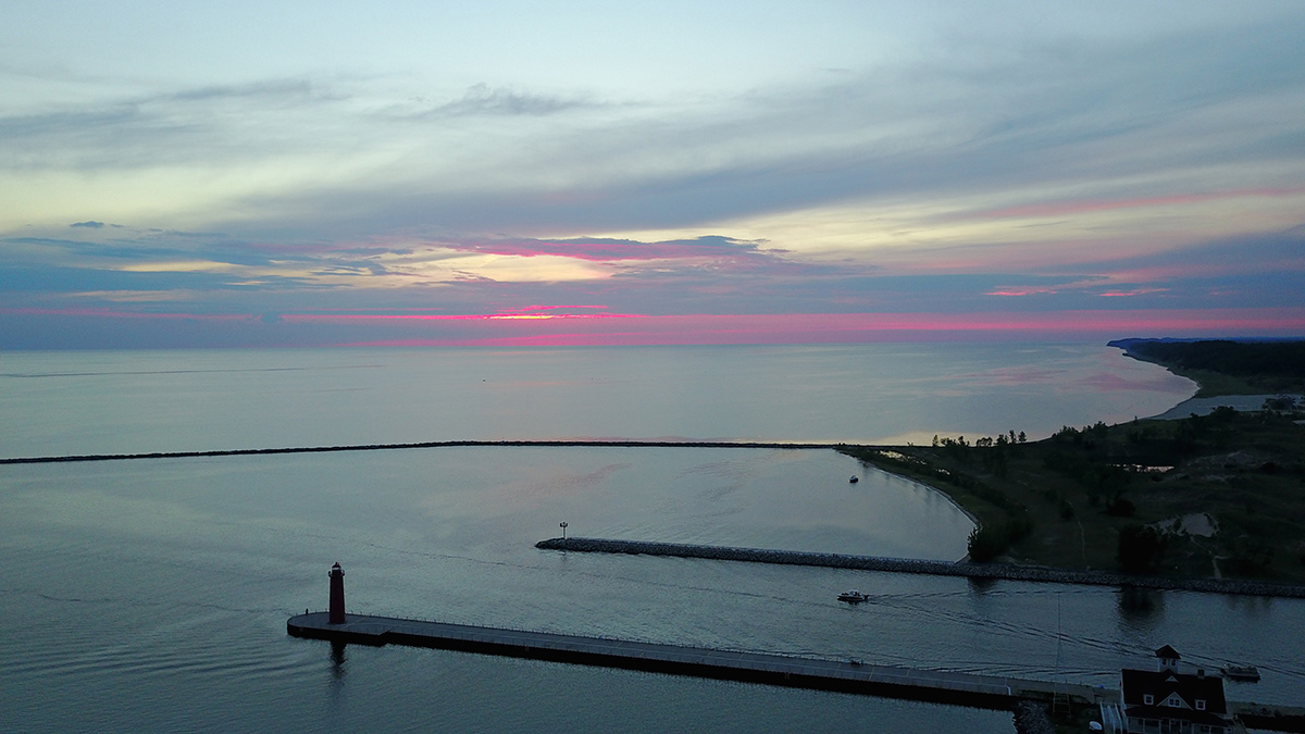 Muskegon Lake channel connecting to Lake Michigan