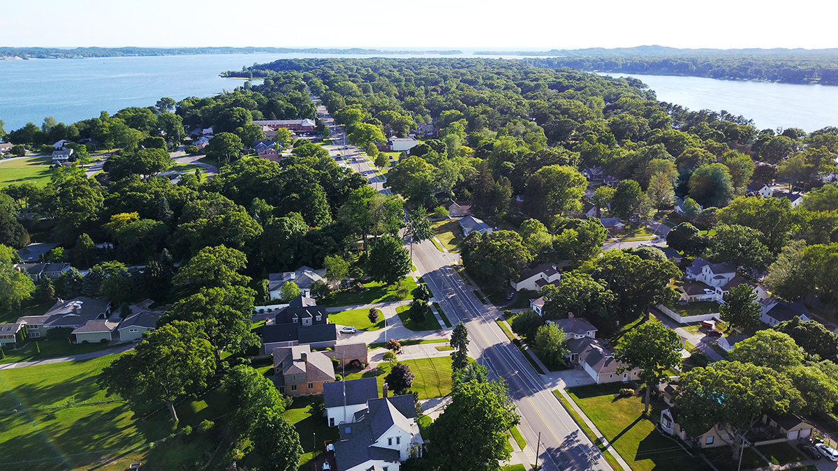 View from North Muskegon facing Lake Michigan and Bear Lake North Muskegon