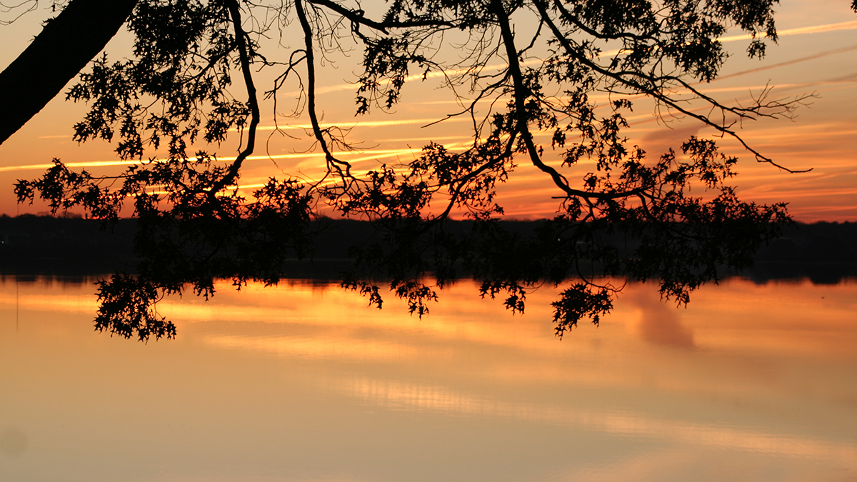 Sunrise over Muskegon Lake from North Muskegon Michigan waterfront